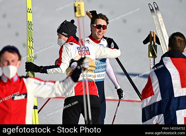 jubilation Team Norway with Jarl Magnus RIBER (NOR), jubilation, joy, enthusiasm, action. Nordic combined, team competition
