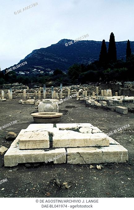 Architectural element near the Stadium, site of the ancient town of Messene, Peloponnese, Greece. Greek civilisation