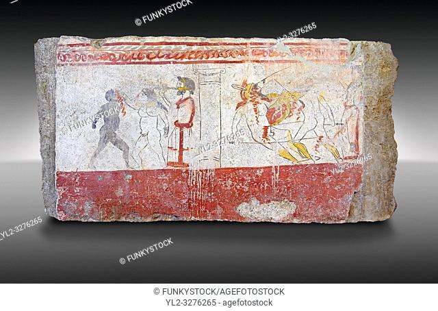 Lucanian fresco tomb painting . Paestrum, Andriuolo. Tomb 24. (370-360 BC )