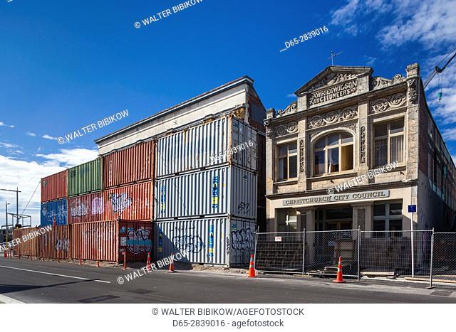 New Zealand, South Island, Christchurch, post-2011 earthquake rebuilding and cargo container buildings