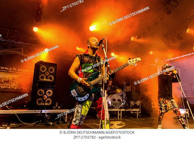 Kiel, Germany - June 21st 2016: The Red Hot Chilli Pepper Cover Band ""Chilli con Pepper"" performs on the NetUSE Stage during Kieler Woche 2016