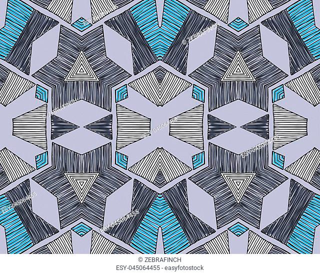 Seamless striped vector pattern. Vintage colored decorative repainting background with tribal and ethnic motifs. Abstract geometric roughly hatched shapes...