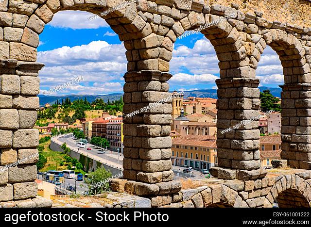 Aqueduct of Segovia, one of the best-preserved Roman aqueducts, in Segovia, Spain