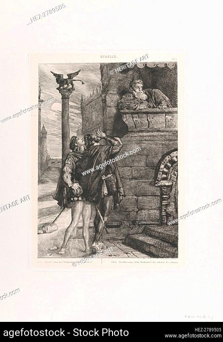 Owake! what ho! Brabantio! thieves! thieves!: plate 1 from Othello (Act 1, Scene 1), 1844. Creator: Theodore Chasseriau