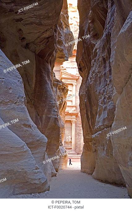 Jordan, Petra, al Khazneh from Siq canyon