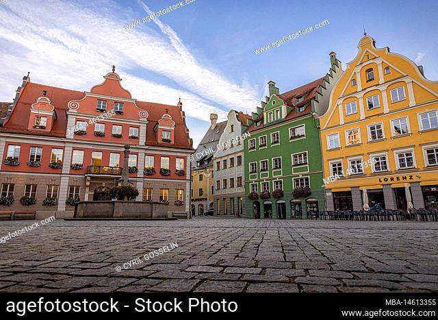 Colorful houses on the medieval marketplace in Memmingen, Bavaria, Germany