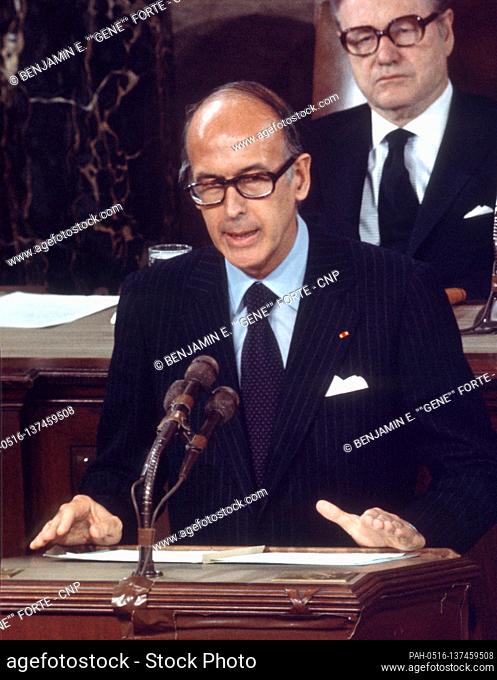 President Valéry Giscard d'Estaing of France, addresses a joint session of Congress in the US House Chamber in the US Capitol in Washington, DC on May 18, 1976