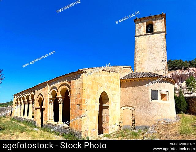 San Juan church, panoramic view. Orejana, Segovia province, Castilla Leon, Spain