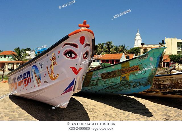 fishing boats on the beach, Kovalam, Kanyakumari, Tamil Nadu, India