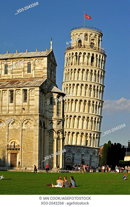 Bell Tower or Leaning Tower of Pisa and Duomo, Piazza dei Miracoli or Piazza del Duomo, Pisa Italy
