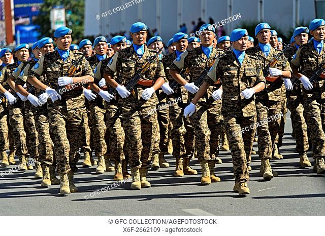Parade of a Blue Helmets UN battalion, Ulaanbaatar, Mongolia