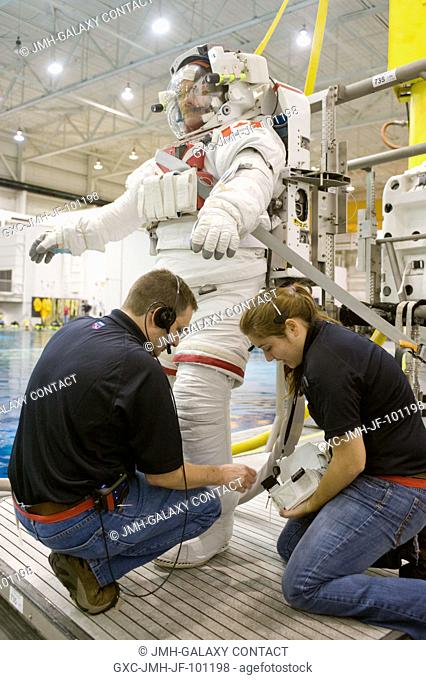 Canadian Space Agency astronaut Chris Hadfield, Expedition 34 flight engineer and Expedition 35 commander, attired in a training version of his Extravehicular...