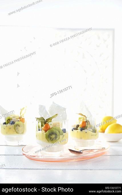 Lemon parfait with tropical fruits