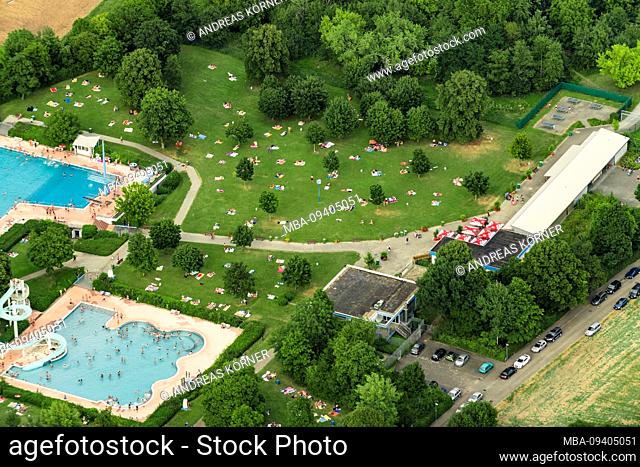 Aerial view of the swimming pool Asperg near Ludwigsburg, swimming pool and lawn