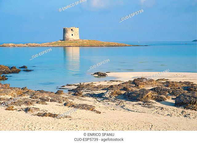 La Pelosetta Beach and La Pelosa Tower, Stintino, North Sardinia, Italy, Europe