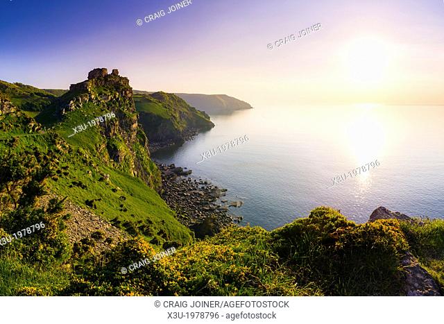Valley of the Rocks and Wringcliff Bay at sunset in Exmoor National Park near Lynton, Devon, England