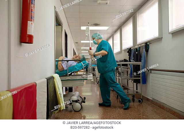 Patient entering to traumatology operation room. Hospital de Zumarraga, Gipuzkoa, Euskadi, Spain