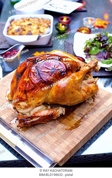 Roast turkey on cutting board