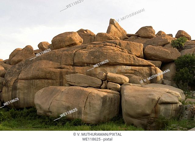 Rocks in Hampi, Karnataka, India.Hampi is situated on the banks of the Tungabhadra river within the ruins of Vijayanagara
