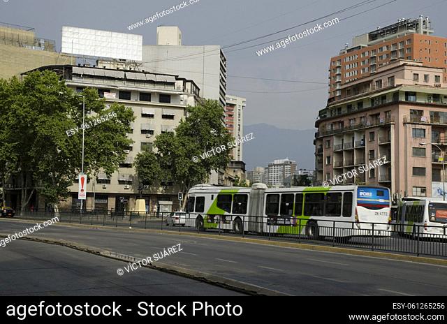Cityscape. Libertador Bernardo O'Higgins Avenue. Santiago de Chile. Chile