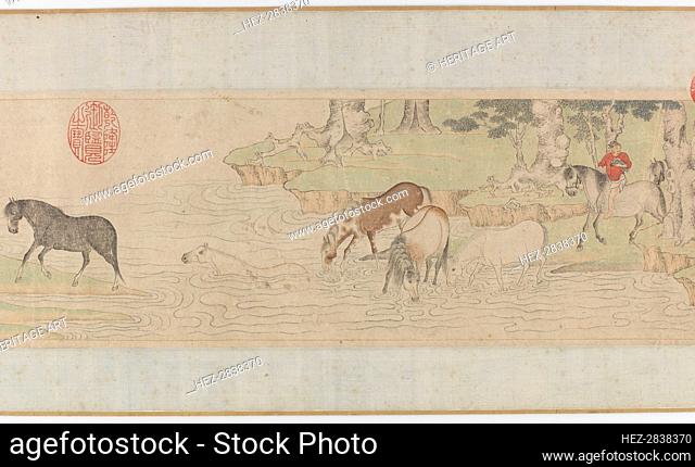 Horses and Grooms Crossing a River, Yuan or early MIng dynasty, 14th century. Creator: Unknown