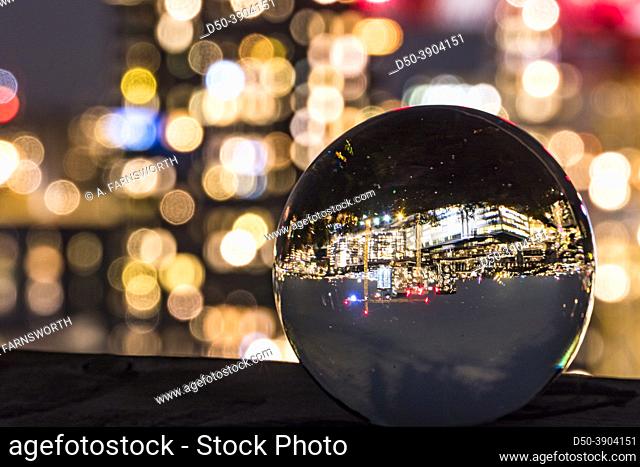 Stockholm, Sweden, The neigbourhood of Liljeholmskajen seen through a crystal ball
