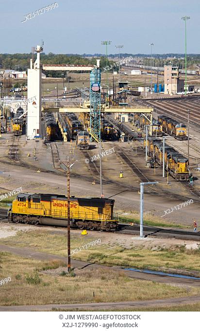 North Platte, Nebraska - The sand tower at Union Pacific Railroad's Bailey Yard, the largest rail yard in the world  The sand tower loads locomotives' sand...