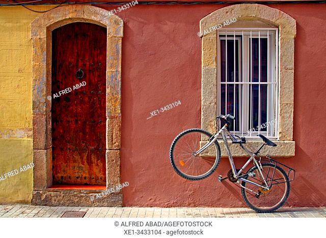 bicycle tied to the window, Barceloneta district Barcelona, ??Catalonia, Spain
