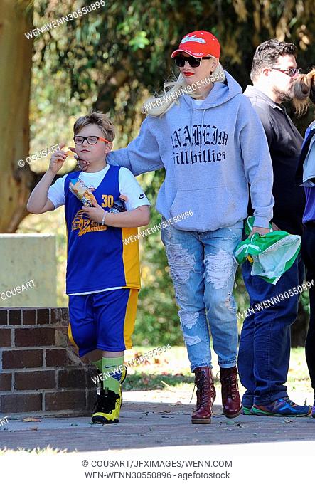 Gwen Stefani enjoys the day with her boys as she attends her son zumas basketball gam Featuring: Gwen Stefani, Zuma Nesta Rock Rossdale Where: Studio City