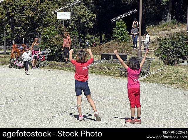 People in Villa Torlonia reopening in the phase 2 Coronavirus emergency, is allowed physical activity and outdoor life, keeping safety distances , Rome