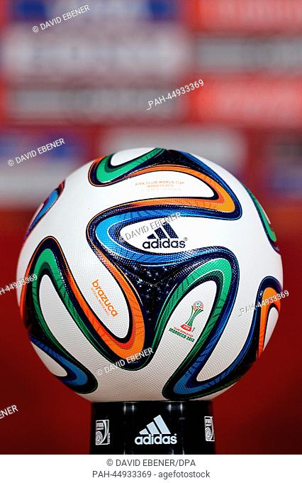 The new World Cup ball Brazuca from Adidas during an FC Bayern Munich training session at the stadium ""Stade Adrar"" in Agadir, Morocco, 20 December 2013