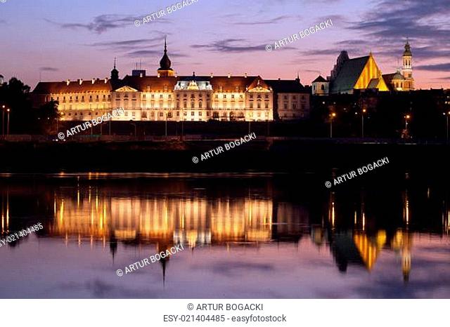 Royal Castle and Vistula River at Twilight in Warsaw