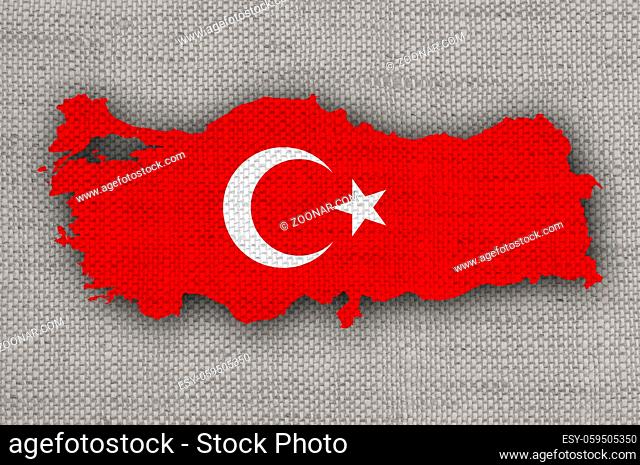 Karte und Fahne der Türkei auf altem Leinen - Map and flag of Turkey on old linen
