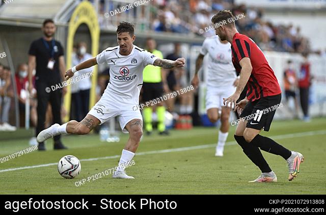 From left Milan Petrzela of Slovacko and Connor Ruane of Lokomotiv in action during the UEFA Europa Conference League, 2nd round return match: FC Slovacko vs...