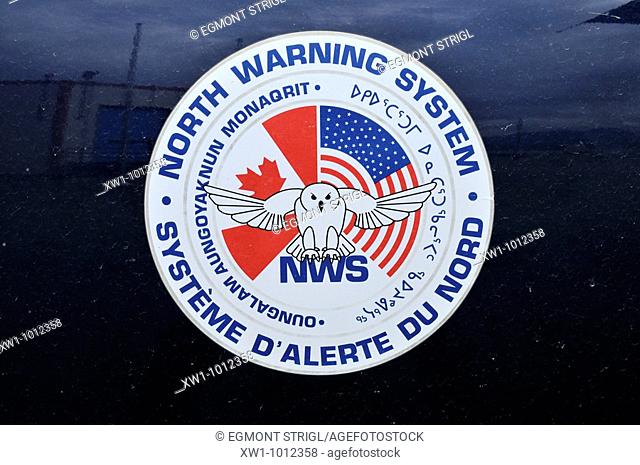 official logo of the North Warning System, early warning system, rapid alert, Radar station, Torngat Mountains National Park, Newfoundland and Labrador, Canada