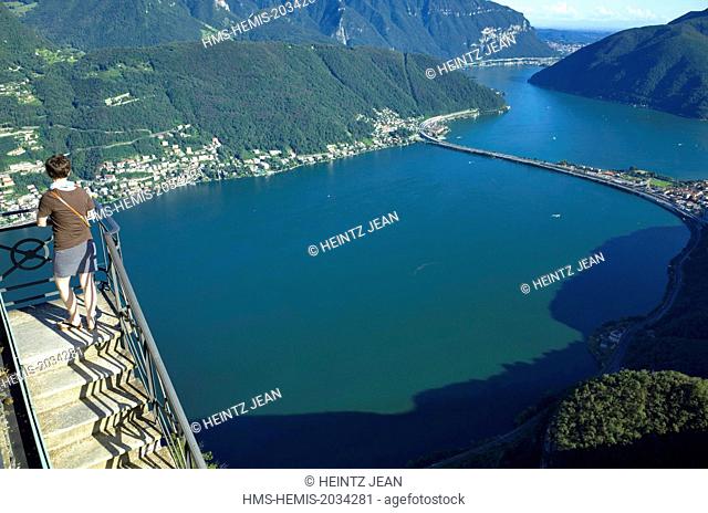Switzerland, Canton of Ticino, Lugano, monte San Salvatore provides unique panorama on the lake and the city