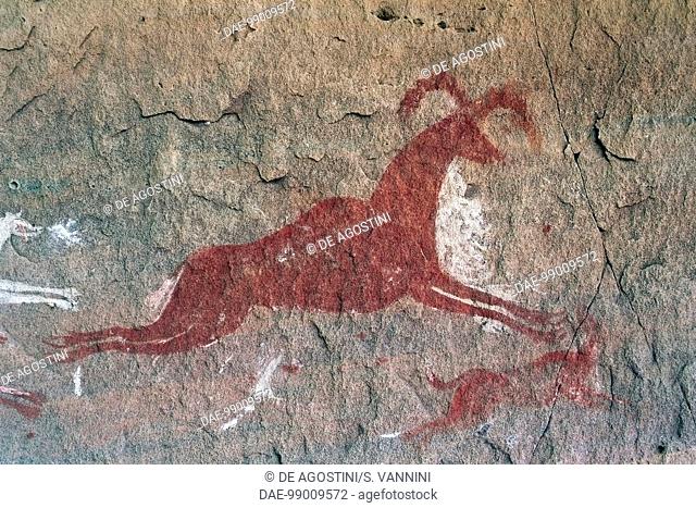 Huntig scene, cave paintings, detail, Tadrart Acacus (UNESCO World Heritage List, 1985), Libya