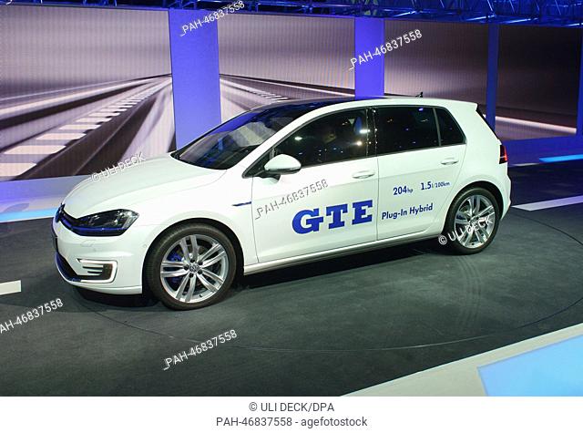 The VW Golf GTE is presented in the exhibition hall Espace Secheron during the VW company evening at the eve of the first press day of the Geneva Motor Show in...
