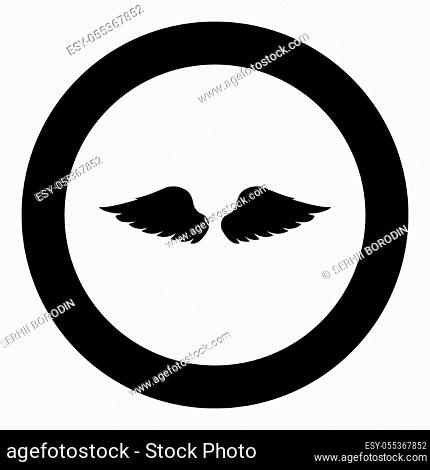 Wings of bird devil angel Pair of spread out animal part Fly concept Freedom idea icon in circle round black color vector illustration flat style simple image