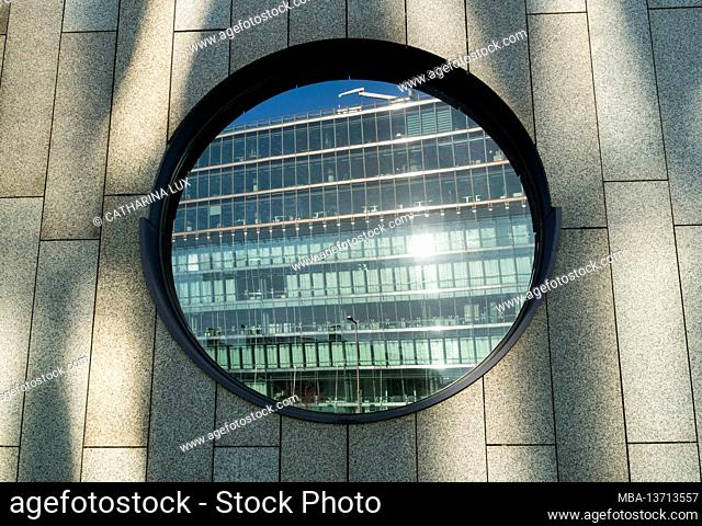 Berlin, Potsdamer Platz, Ben-Gurion-Strasse, Museum of Musical Instruments, window with reflection