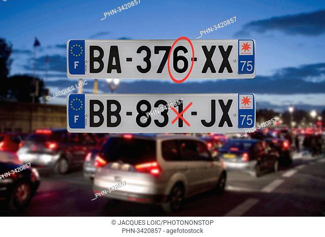 License plates with even and odd numbers for the road space rationing