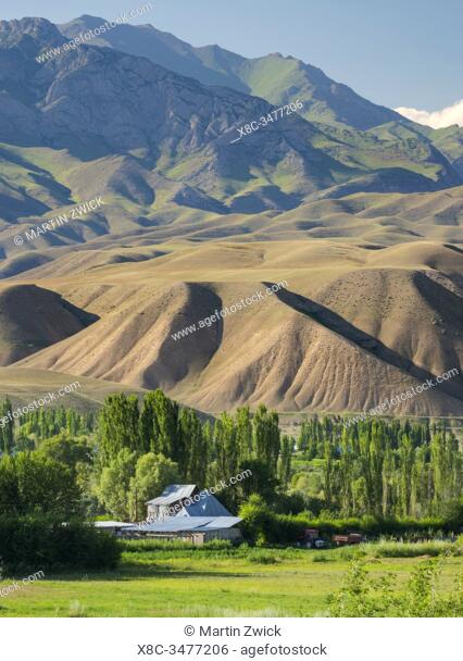 Landscape near Kazarman in the Tien Shan mountains or heavenly mountains in Kirghizia. Asia, central Asia, Kyrgyzstan