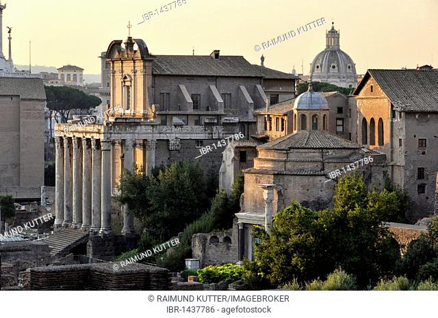 Temple of Antoninus and Faustina or Church of San Lorenzo in Miranda, Temple of Romulus or Santi Cosma e Damiano, Forum Romanum, Roman Forum, Rome, Lazio, Italy