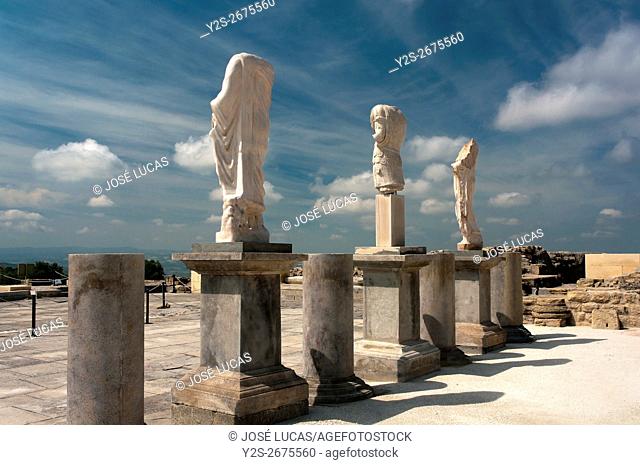 Torreparedones, Iberian-roman archaeological park, Statues in the Forum-1st century, Baena, Cordoba province, region of Andalusia, Spain, Europe
