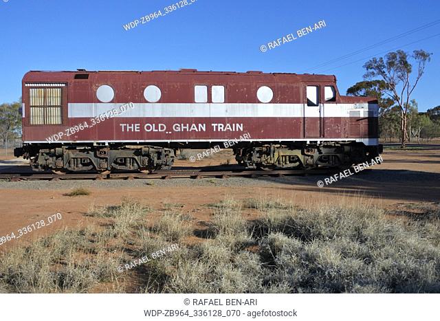 ALICE SPRINGS, NT - MAY 20 2019:The Old Ghan Locomotive Train.The Ghan is an Australian passenger train service between Adelaide