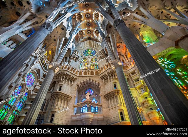 Spain, Catalonia, Barcelona City, Gaudi's Sagrada Familia Basilica