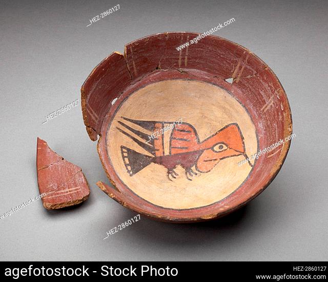 Plate Depicting Hummingbird in Interior, Broken and Partially Repaired, 180 B.C./A.D. 500. Creator: Unknown