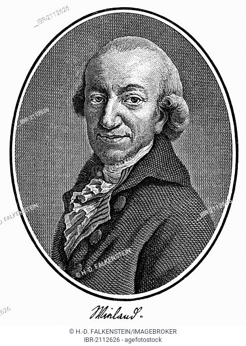 Historic print, copper engraving, 1797, portrait of Christoph Martin Wieland, 1733 - 1813, a German poet, translator and writer of the Enlightenment