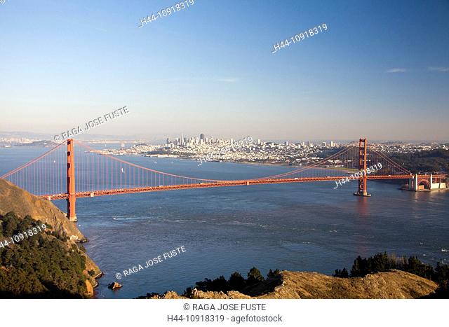 USA, United States, America, California, San Francisco, City, Golden Gate Bridge, architecture, bay, bridge, cables, downtown, famous gate, red, skyline