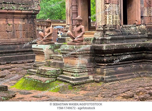 Banteay Srei or Banteay Srey, is a 10th century Cambodian temple dedicated to the Hindu god Shiva, near Angkor, UNESCO World Heritage Site, Siem Reap, Cambodia